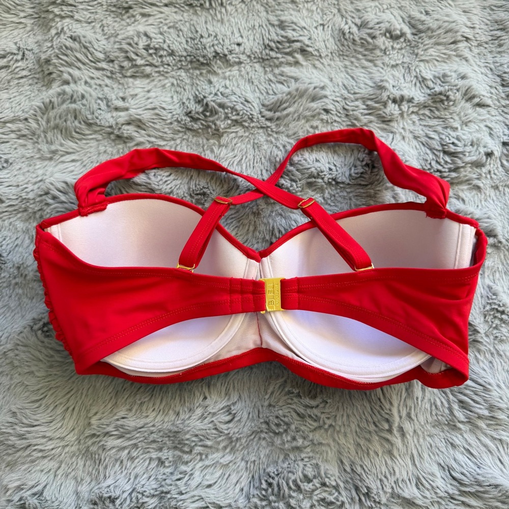 Bleu Rod Beattie Red Ruched Underwire Bikini Top 36DD Cross Back Swimwear - Picture 2 of 6